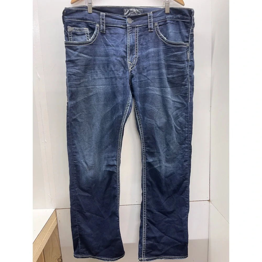 Silver Jeans Co Zac Relaxed Straight Joga Jeans Mens 38x32 Dark Wash